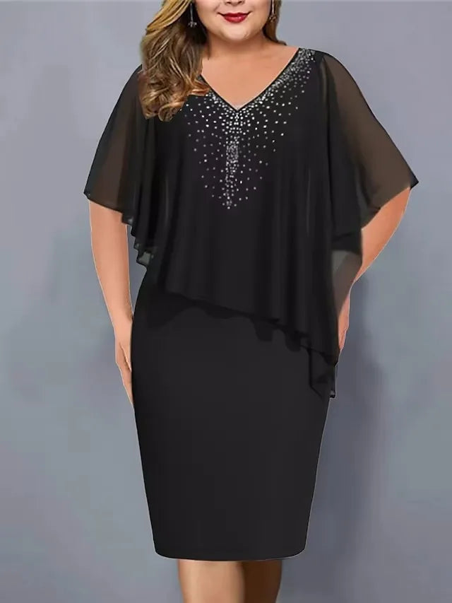 Elegant Rhinestone Chiffon Bodycon Plus Size Party Dress