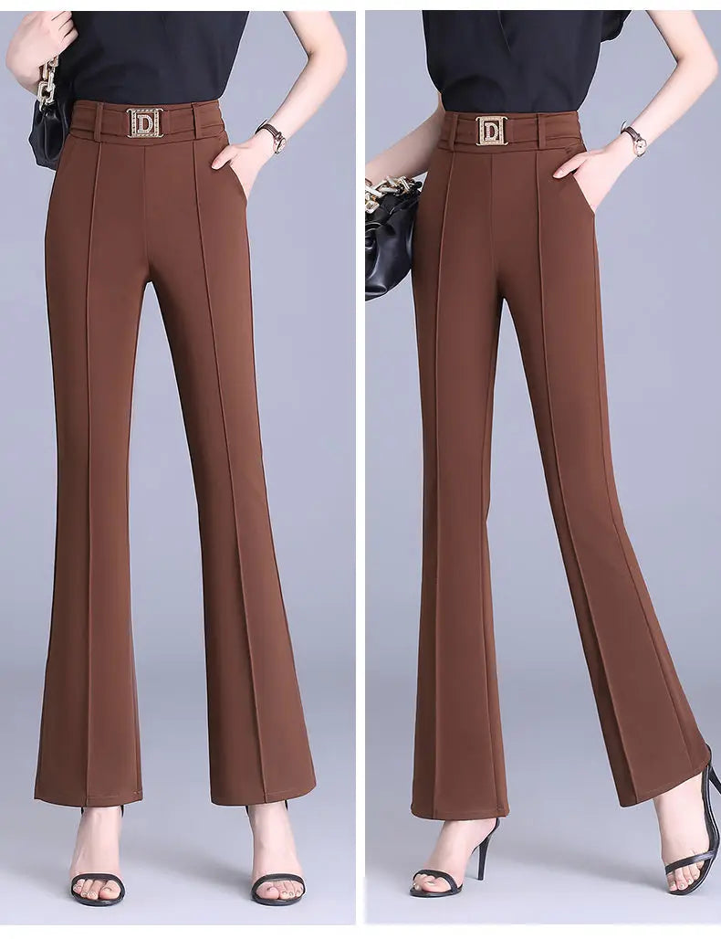 Spring/Summer High Waist Flare Pants with Bright Line Decoration