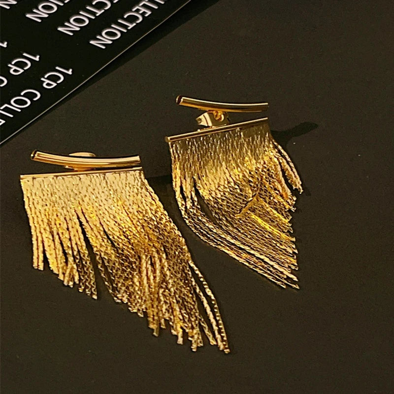 Bling Gold Tassel Dangle Earrings for Women