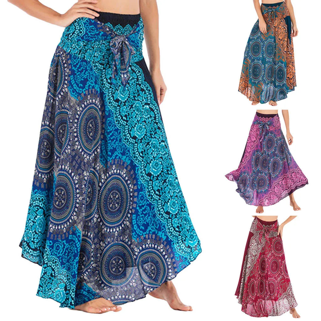 Summer Boho Vintage Long Maxi Skirt - Two-Way Beach Dress