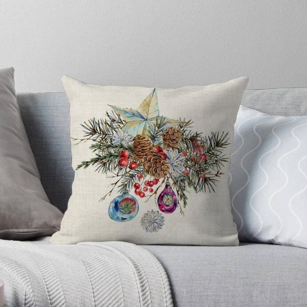 1PC Christmas Linen Pillowcase Cushion Cover – Customizable Home Sofa Decoration