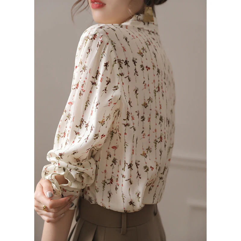 Women’s Floral Printed Button Shirts – Elegant Chic Blouse for Business Casual Office Wear in Spring and Autumn