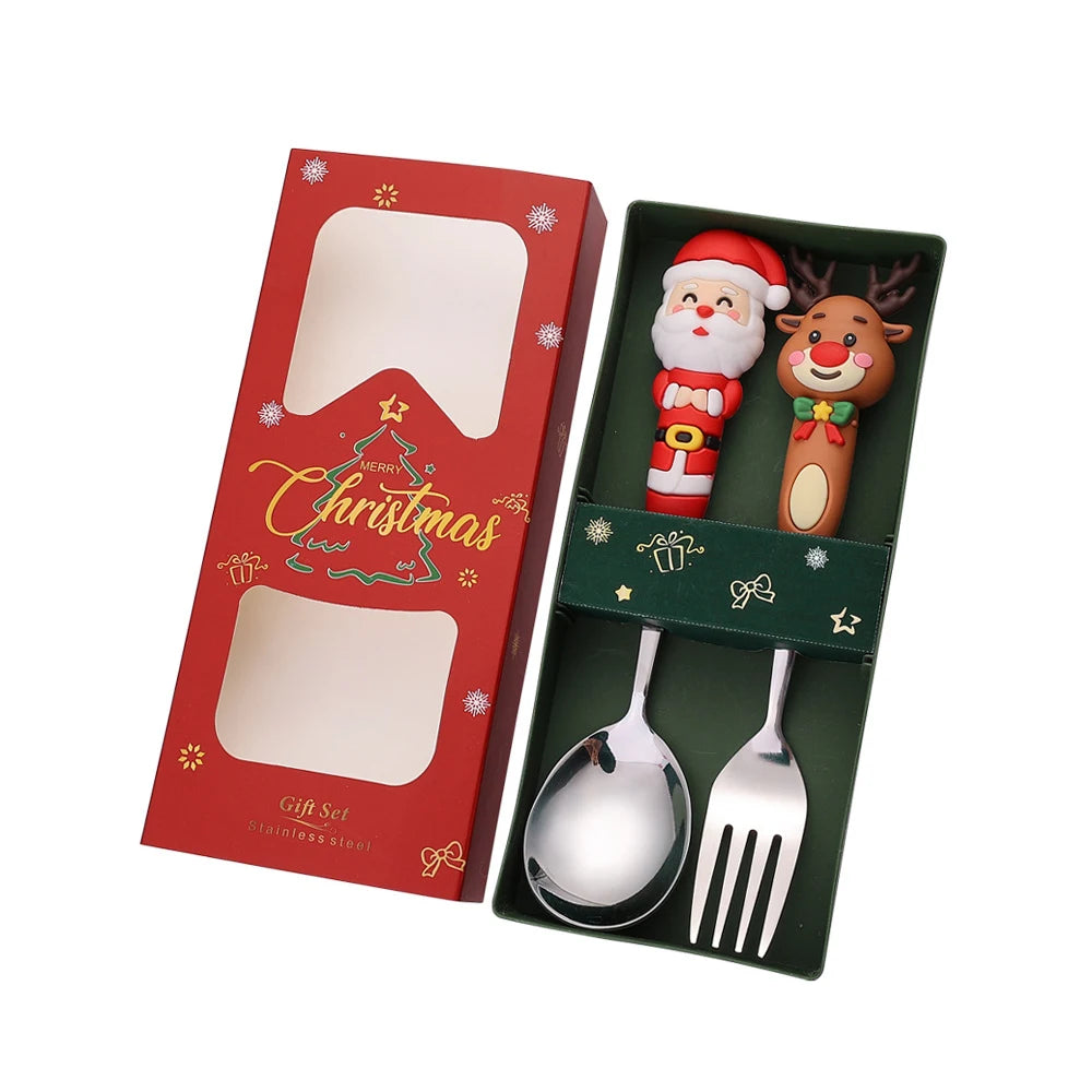 2/4Pcs Christmas Stainless Steel Dinnerware Set – Luxury Gift Box, Santa Cutlery