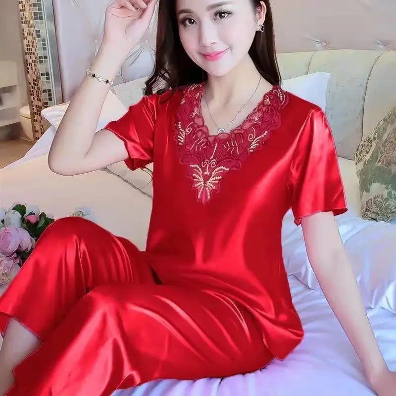 Plus Size 3XL Satin Pajama Set - Women's Casual Sleepwear (2 Pieces)
