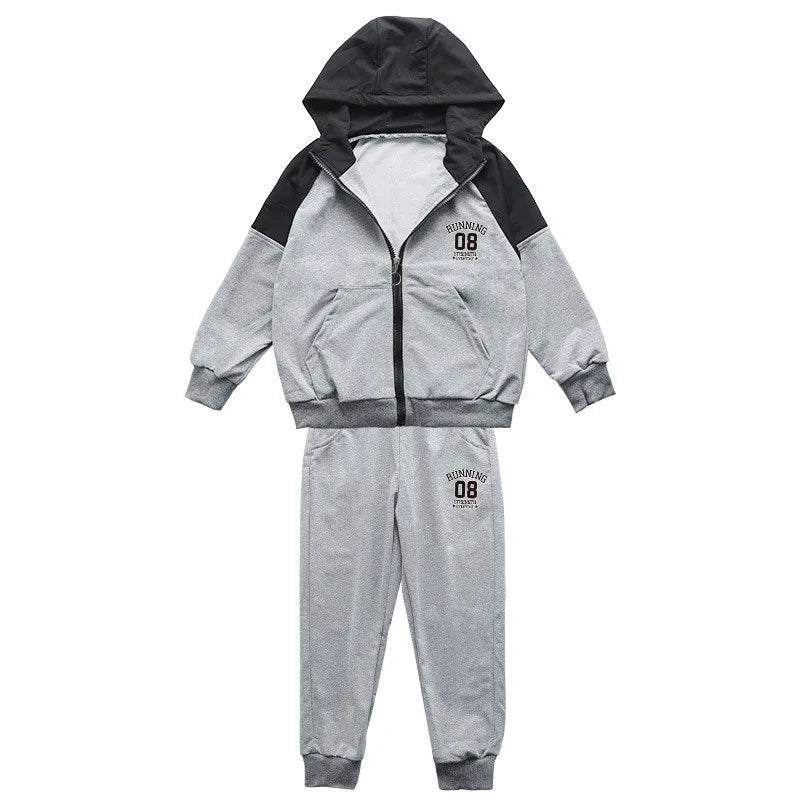 Autumn Kids Teenager Boys Hooded Coat + Pants 2Pcs Clothes Suits Spring Children Outfits New Fashion Zipper Tracksuit 4-12 Years