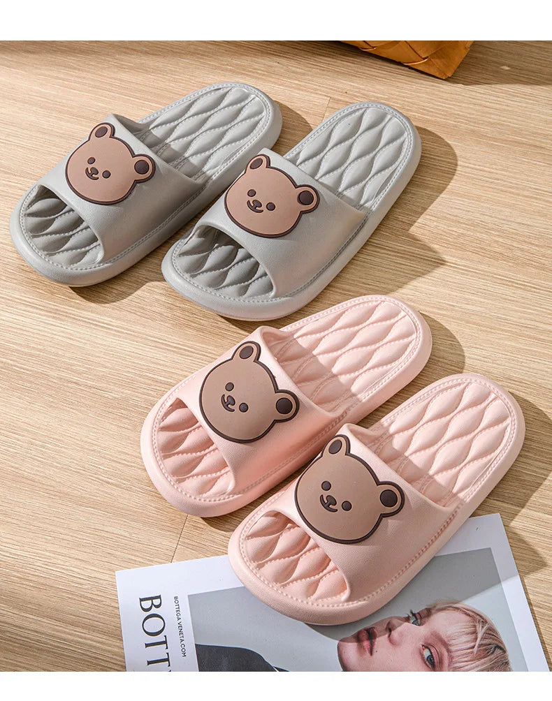 New EVA Slippers - Men & Women Cartoon Bear Sandals with Thick Soles, Non-Slip Bathroom and Casual Indoor/Outdoor Wear