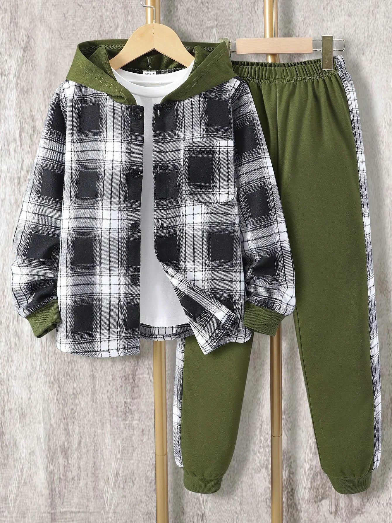 Boys Autumn Lattice Hooded 2-Piece Outfit Set