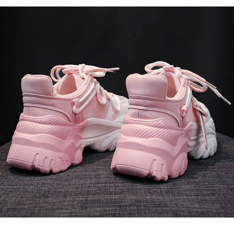 Women's Platform Sneakers - Spring Casual Tennis Shoes with Thick Sole