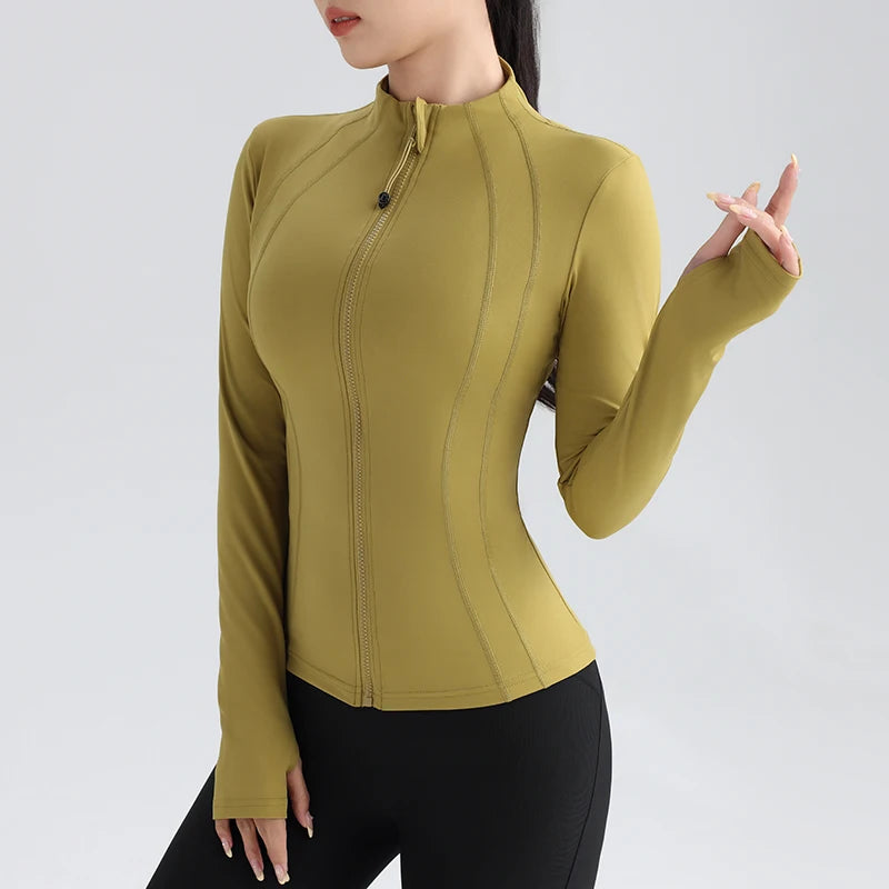 Women's Full Zip Yoga Jacket with Thumbholes - Stretch Fit Fitness Top