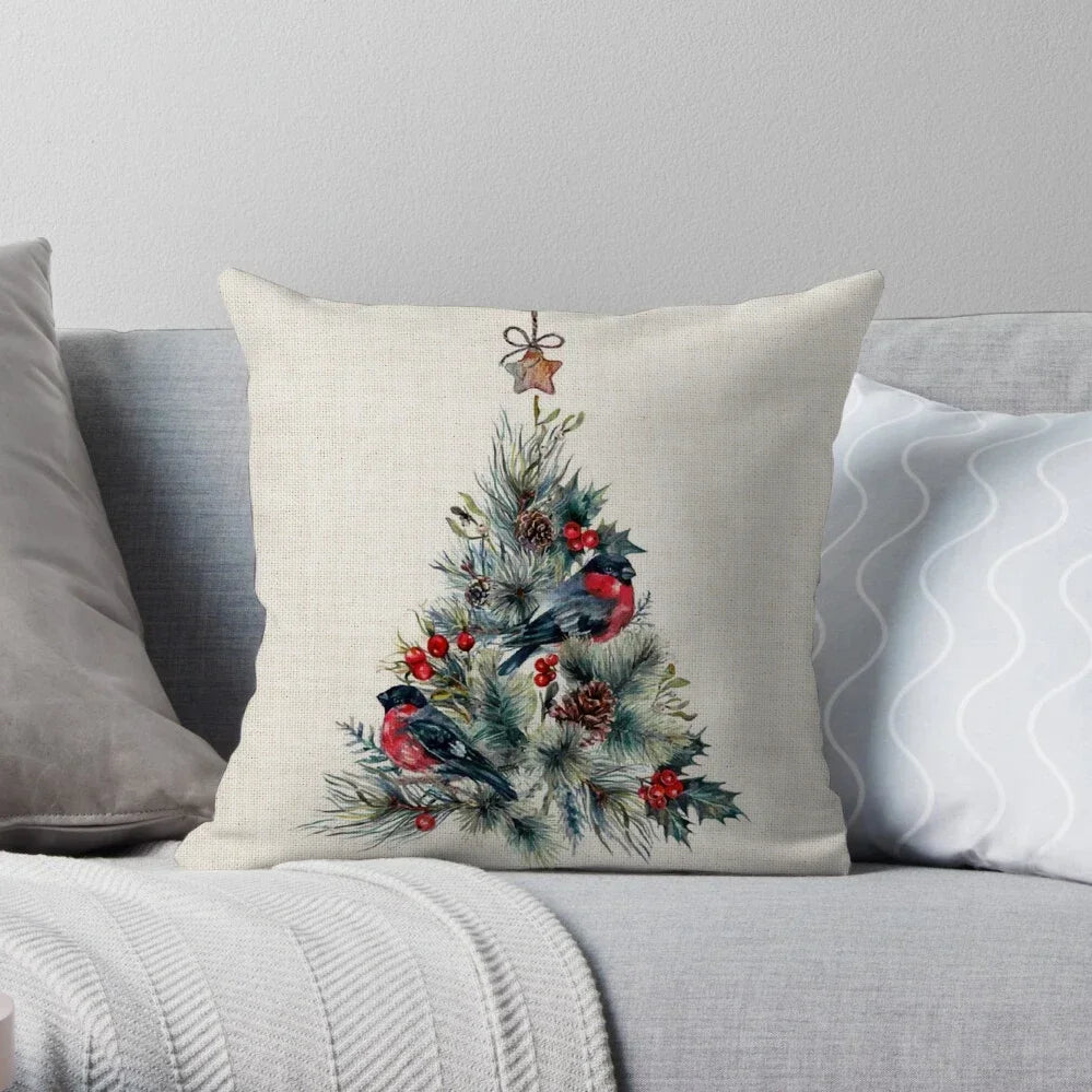 1PC Christmas Linen Pillowcase Cushion Cover – Customizable Home Sofa Decoration