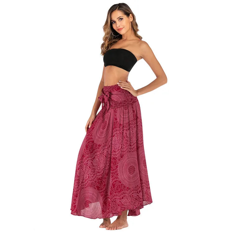 Summer Boho Vintage Long Maxi Skirt - Two-Way Beach Dress