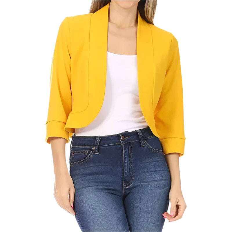 Plus Size 5XL Women's Cropped Bolero Cardigan – 3/4 Sleeve Open Stitch Shrug, Casual Streetwear.