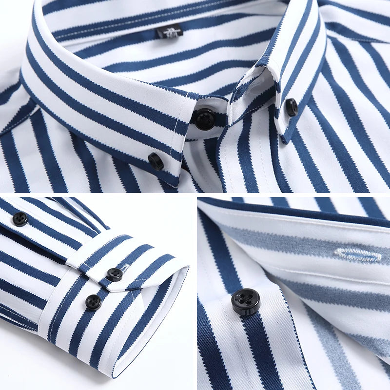 Men's Stretch Long Sleeve Shirt with Colorful Stripes – Soft, Breathable, Business Casual Style