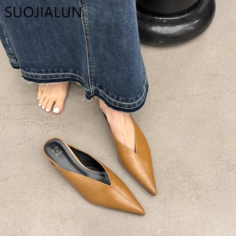 Spring Women's Pointed Toe Mules - Fashionable Slip-On Sandals