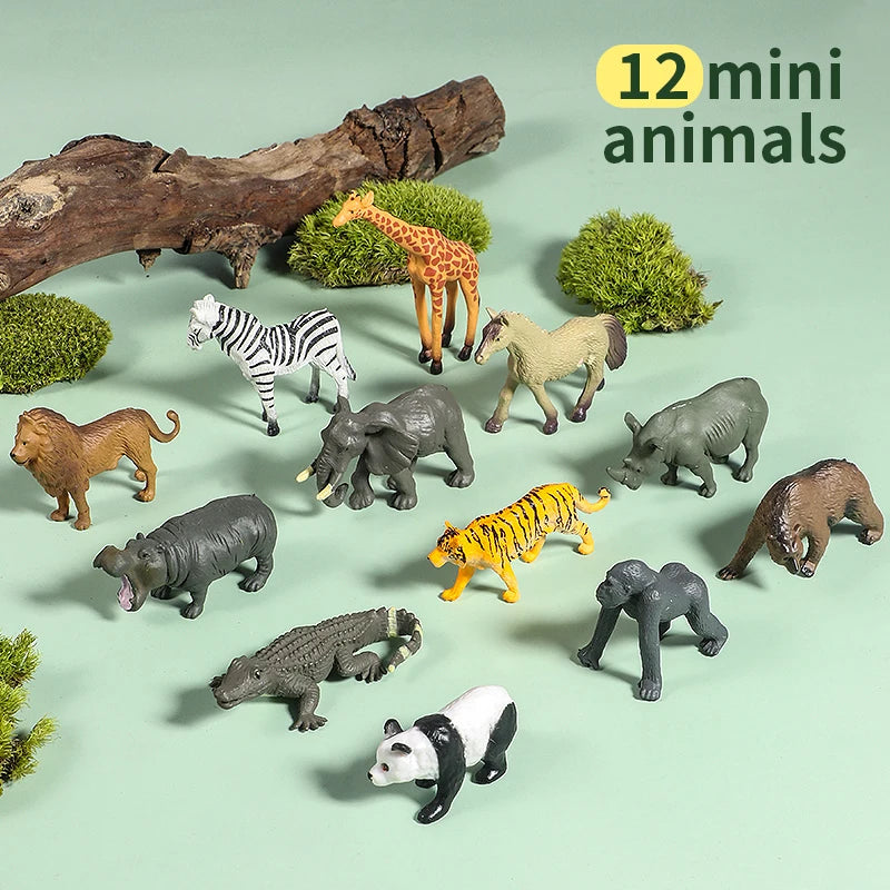 12-Piece Mini Jungle Animal Figure Set for Kids