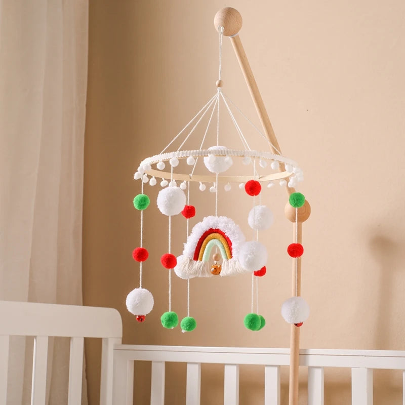 Baby Rainbow Bed Bell - Wooden Mobile with Music Rattle