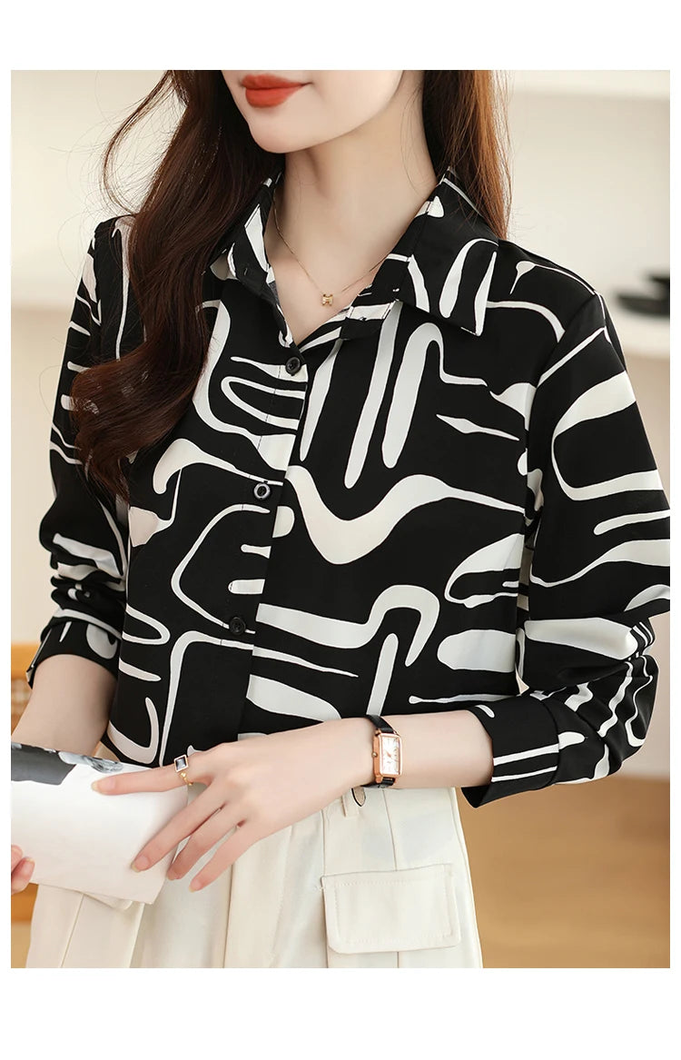 Spring Korean Loose Polo-Neck Long Sleeve Shirt for Women