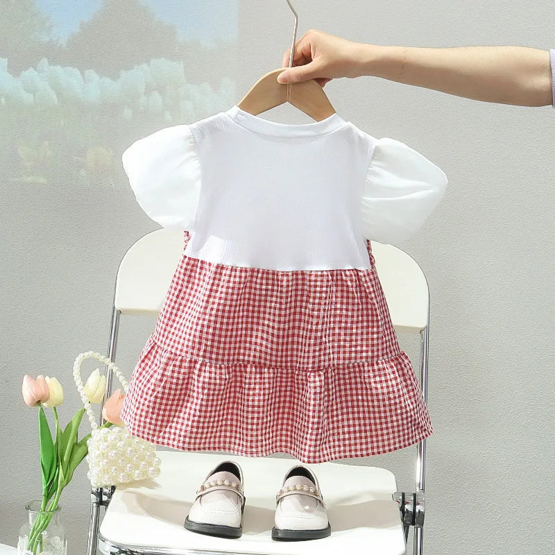 Summer Baby Girls Clothing - Dress Spliced Plaid Princess Dress 0-4Y
