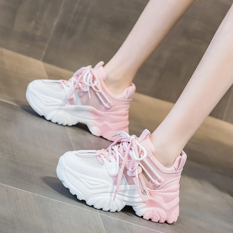Women's Platform Sneakers - Spring Casual Tennis Shoes with Thick Sole