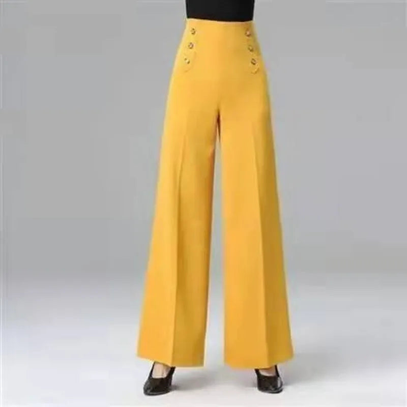 Women's High Waist Dance Pants – Buttoned, Elegant Modern Latin Practice Trousers for Spring and Autumn