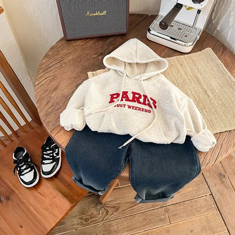 Korean Style Baby Hoodie – Loose Letter Print, Long Sleeve, Autumn/Winter Sweatshirt for Boys and Girls.