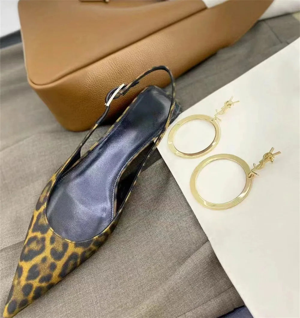 FEDONAS Women’s Leopard Kitten Heel Slingback Sandals – Genuine Leather Party Pumps