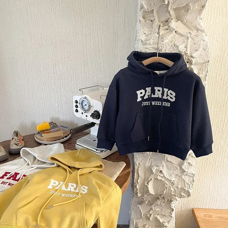 Korean Style Baby Hoodie – Loose Letter Print, Long Sleeve, Autumn/Winter Sweatshirt for Boys and Girls.