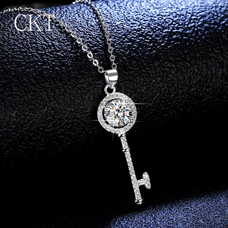 Platinum Moissanite Keychain Necklace 1ct Diamond Pendant
