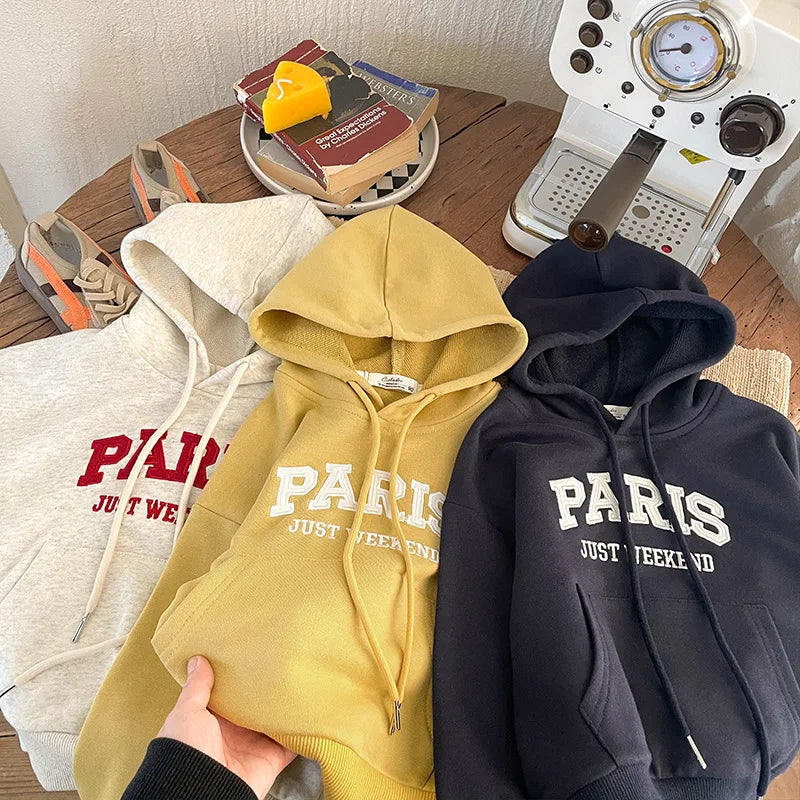Korean Style Baby Hoodie – Loose Letter Print, Long Sleeve, Autumn/Winter Sweatshirt for Boys and Girls.