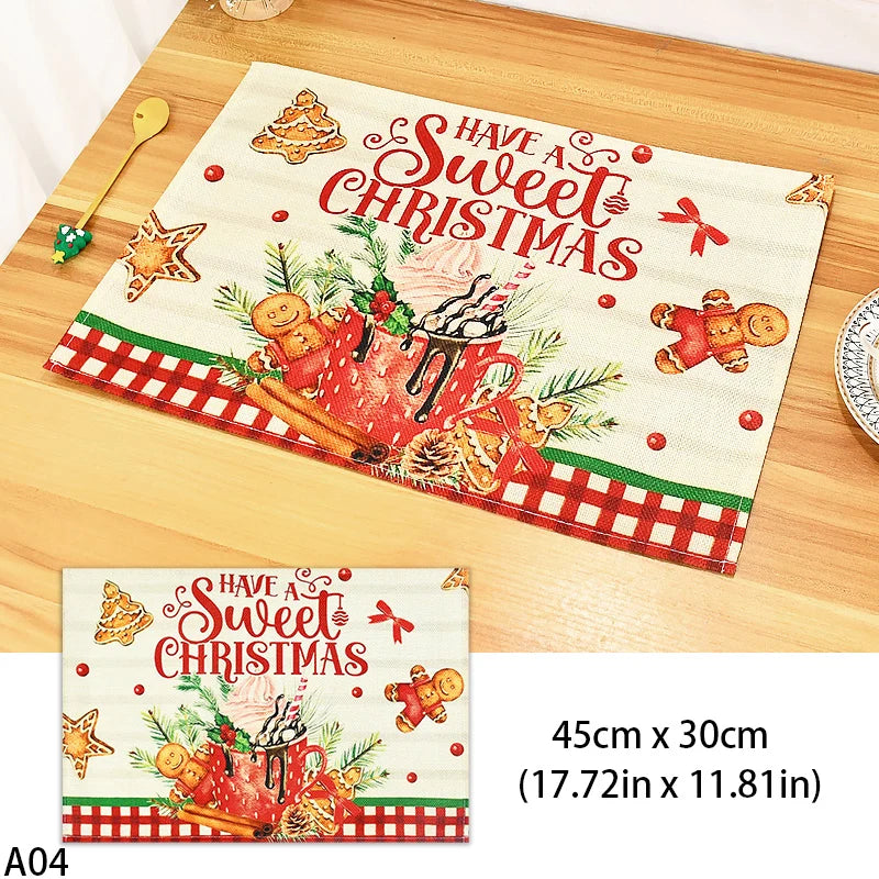 1/2pcs Linen Christmas Placemats – 30x45cm Buffalo Plaid Snowman Gnome Table Mats for Home Decor