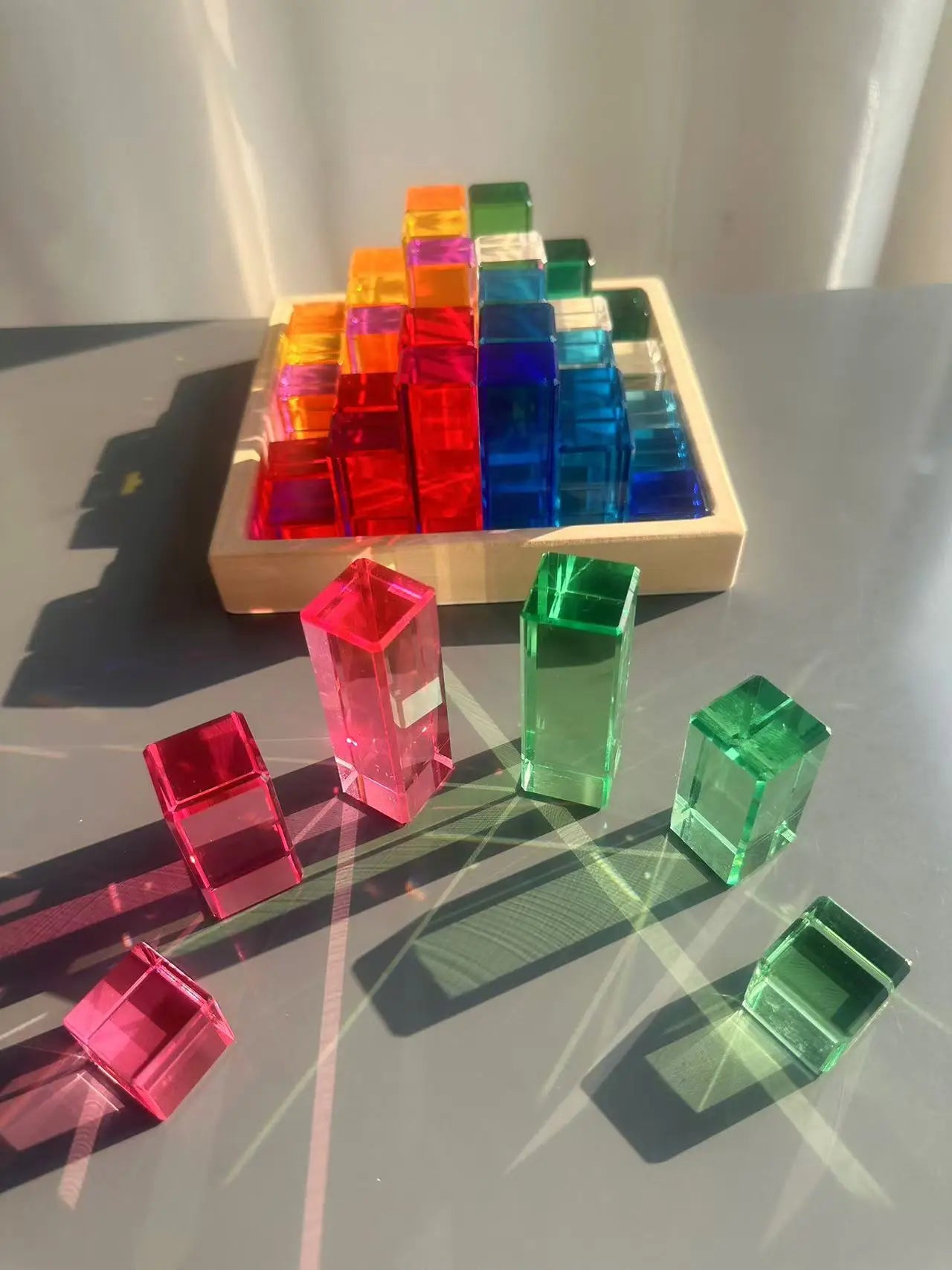 Montessori See-Through Rainbow Stacking Blocks – High-Transparent Acrylic Toy for Open Play
