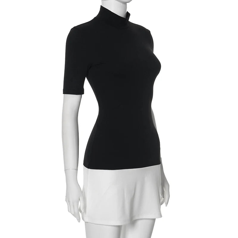 Summer 2024 Turtleneck Half Sleeve Bodycon Dress