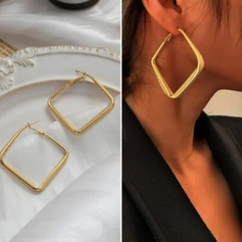 Women's Geometric Metal Earrings – Irregular Big Square Hoop Earrings, Fashion Jewelry Gift