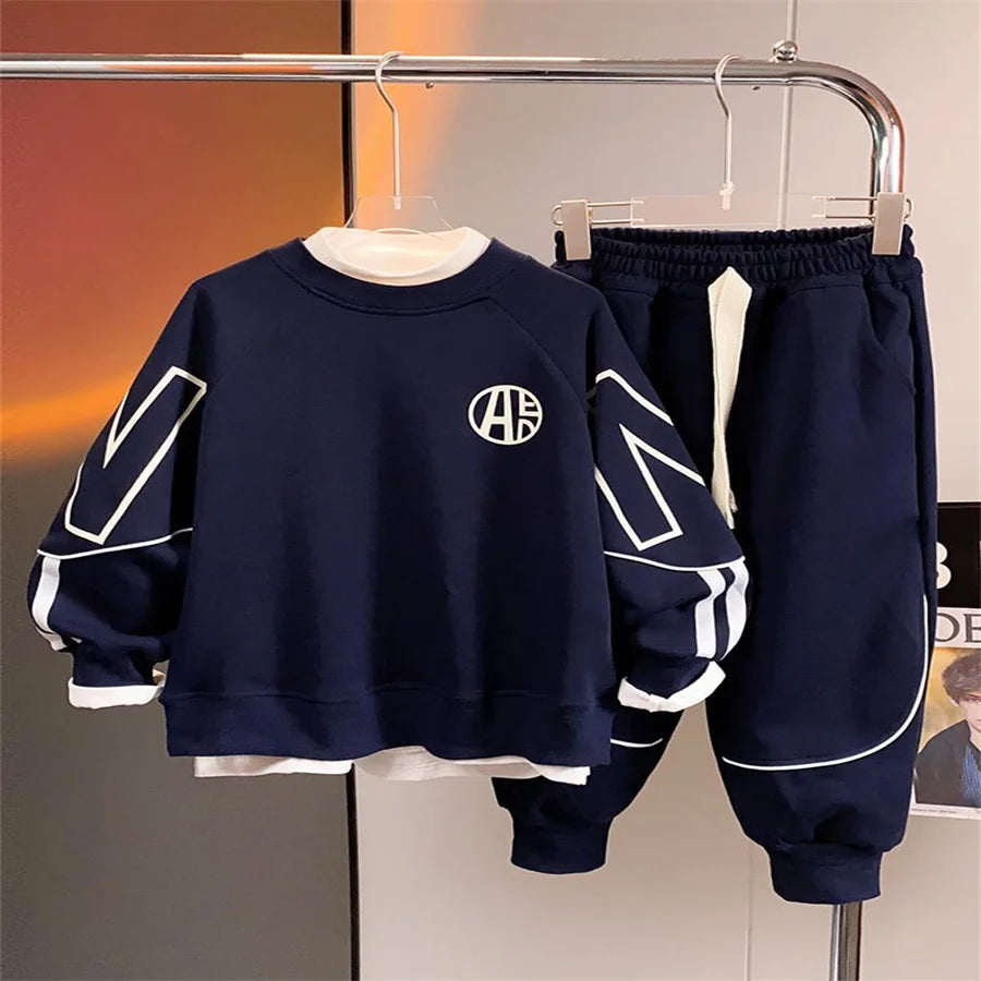 Boys' Autumn Tracksuit 2-Piece Set – Letter Print Top & Pants Outfit