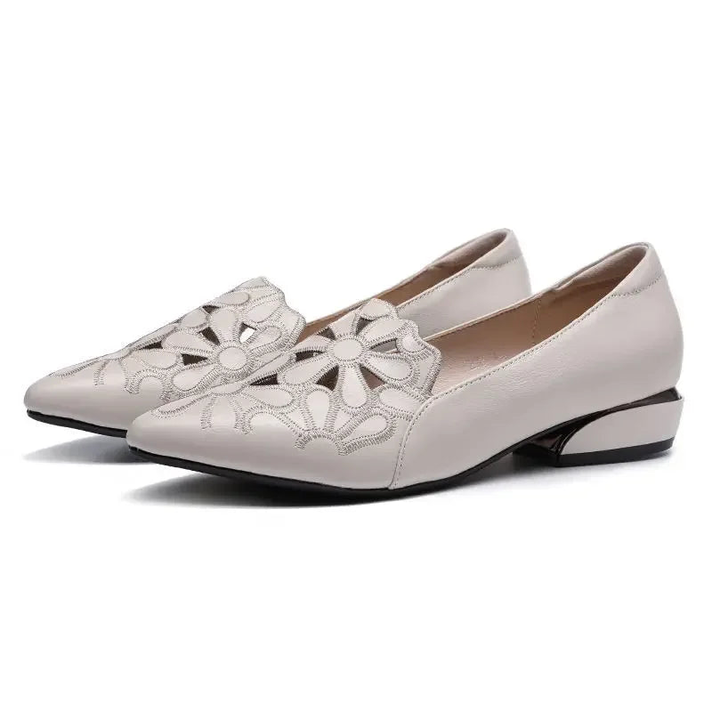 Mid Heel Casual Shoes – Hollow Out Black Square Heel for Women