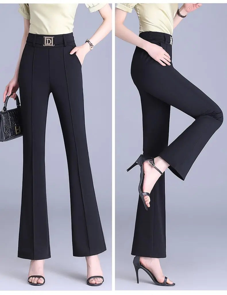 Spring/Summer High Waist Flare Pants with Bright Line Decoration