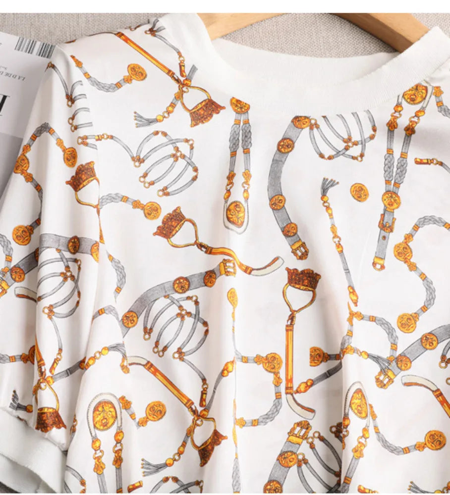 Vintage Ice Silk Short Sleeve Tee for Women