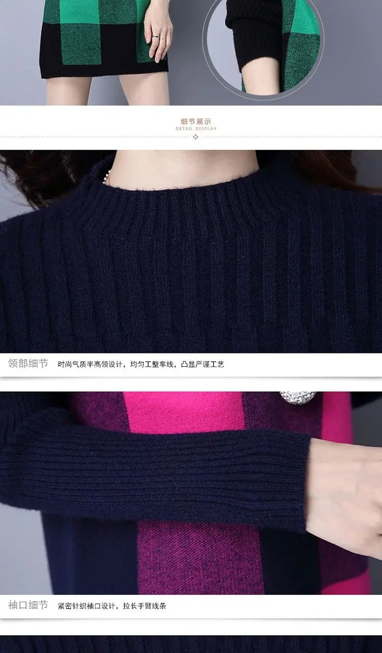 Women's Plaid Office Lady Dress – Autumn/Winter Loose-Fitting O-Neck
