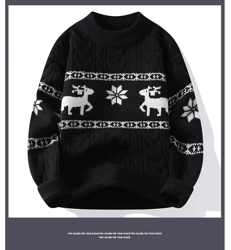 Men's Luxury Cashmere Christmas Sweater – Thick, Warm Deer Print