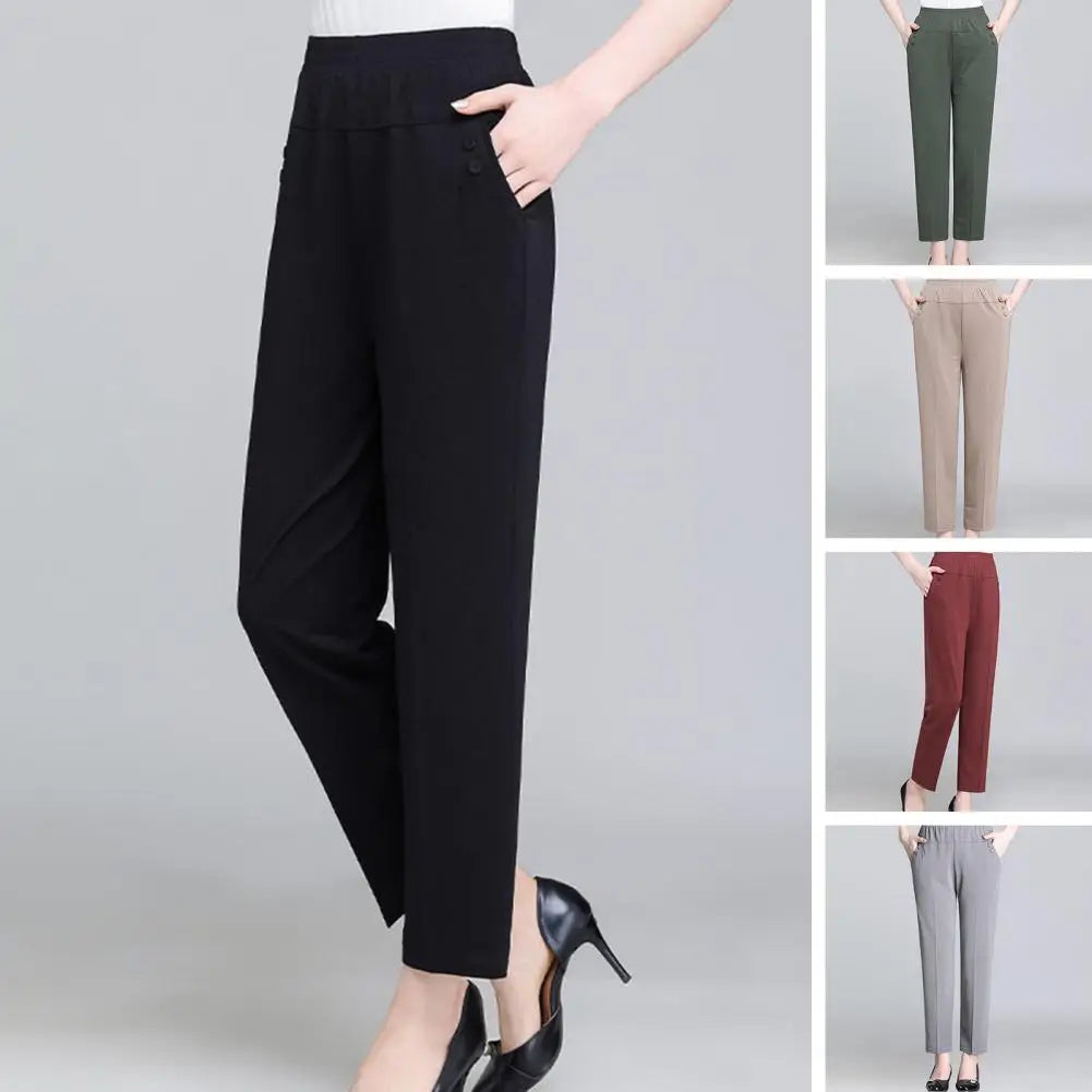 Summer High Waist Loose Fit Pants for Middle-Aged Women