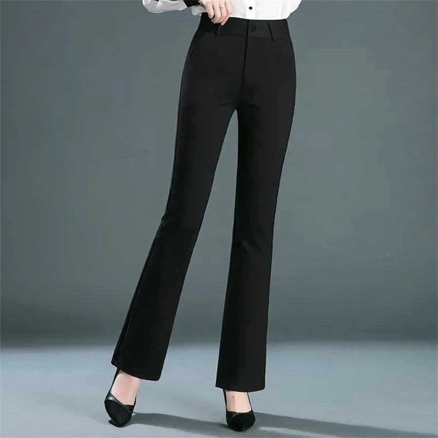 High-Waist Office Flare Pants - Women's Slim Stretch Boot Cut Trousers, Korean Formal Skinny Design