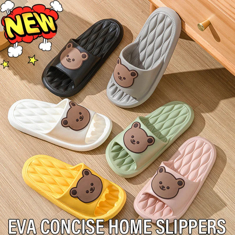 New EVA Slippers - Men & Women Cartoon Bear Sandals with Thick Soles, Non-Slip Bathroom and Casual Indoor/Outdoor Wear