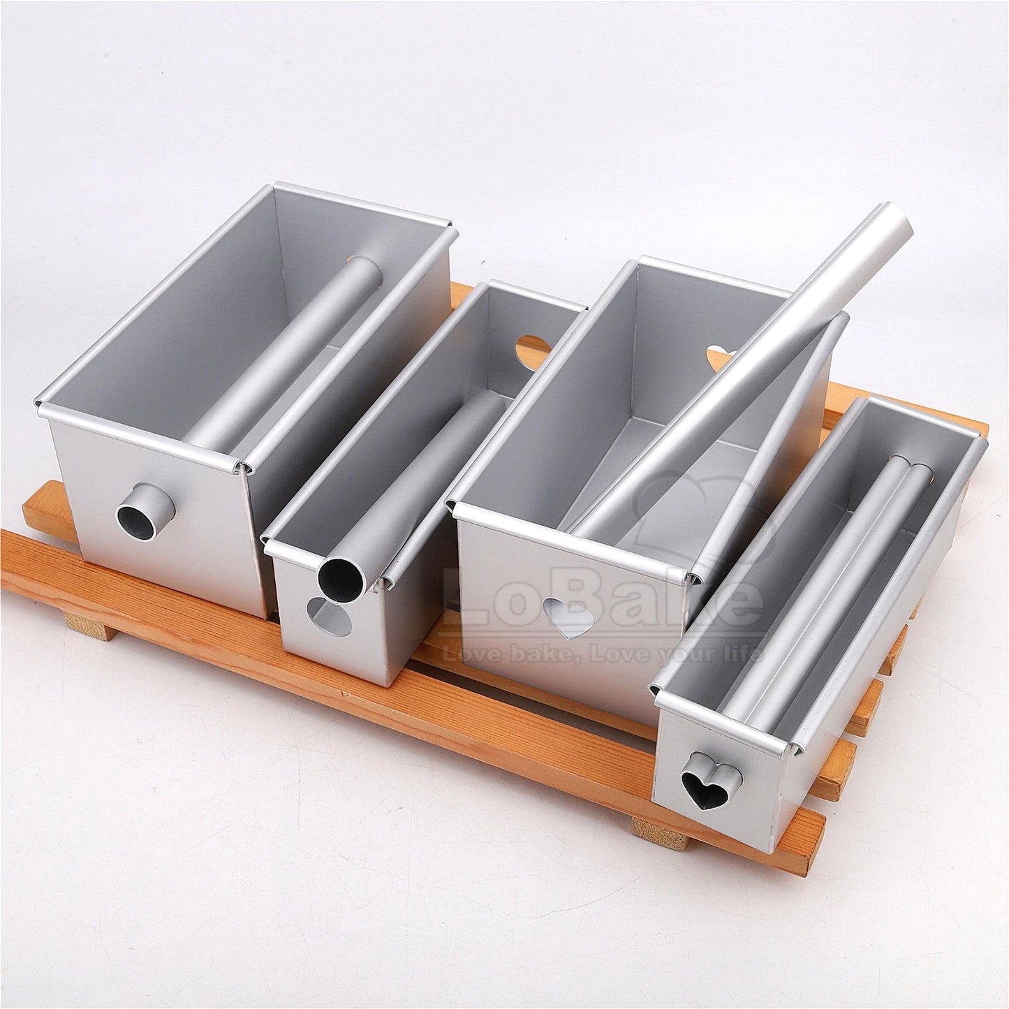 Aluminium Rectangle Toast Bread Mold – 100g/250g with Heart Stick & Mousse Cake Tin