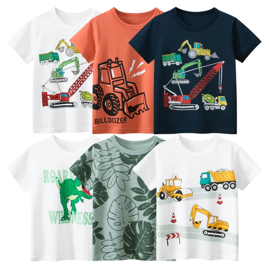 Summer Boys Cartoon Vehicle T-Shirts - Cotton Short Sleeves