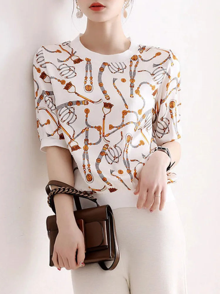 Vintage Ice Silk Short Sleeve Tee for Women