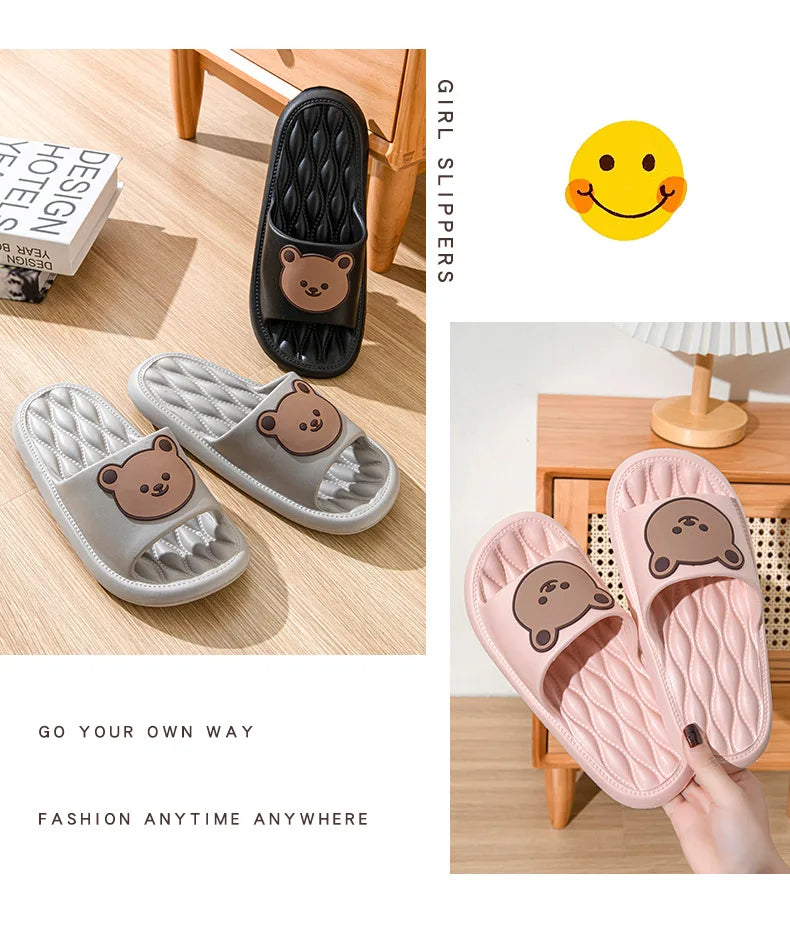 New EVA Slippers - Men & Women Cartoon Bear Sandals with Thick Soles, Non-Slip Bathroom and Casual Indoor/Outdoor Wear
