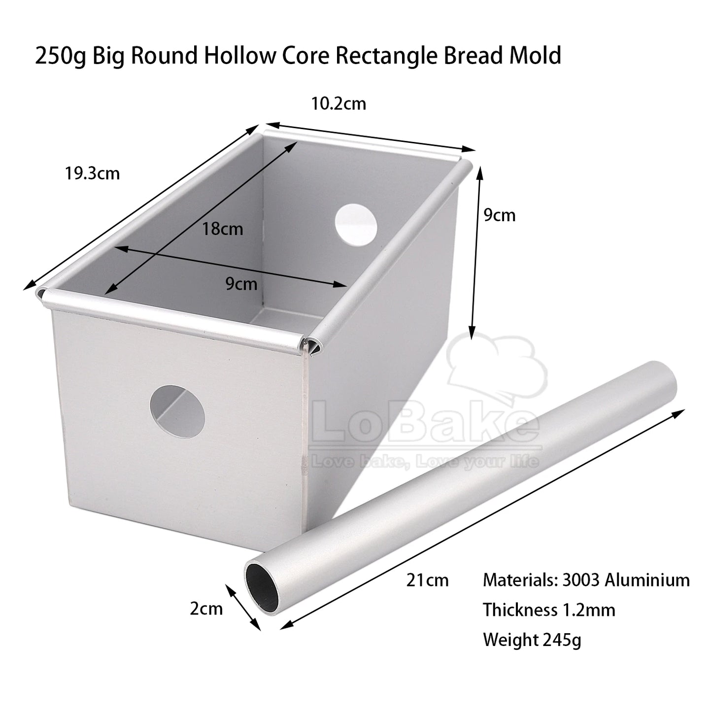 Aluminium Rectangle Toast Bread Mold – 100g/250g with Heart Stick & Mousse Cake Tin