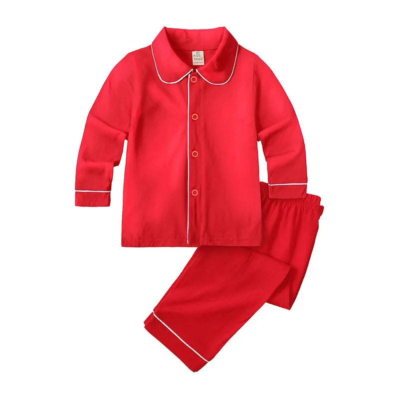 Christmas Pajamas for Kids – Soft Cotton Ruffle Red Pyjamas, Button-Up, Long Sleeve Sleepwear