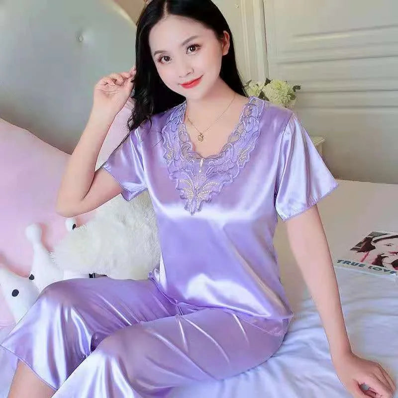 Plus Size 3XL Satin Pajama Set - Women's Casual Sleepwear (2 Pieces)