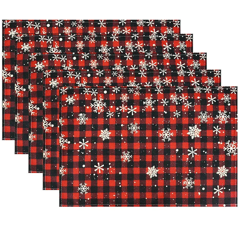 1/2pcs Linen Christmas Placemats – 30x45cm Buffalo Plaid Snowman Gnome Table Mats for Home Decor